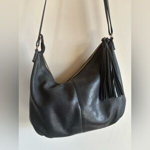 Margot-Faux Black Leather Slouch Hobo handbag with tassel Grey 14”
